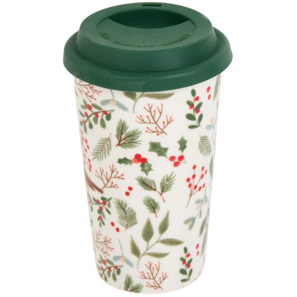 Merry Robin Ceramic Travel Mug with LidWhite Image 2