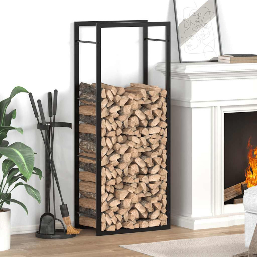 Walplus Matt Black Tall Firewood Rack 132 x 50 x 28cm Image 2