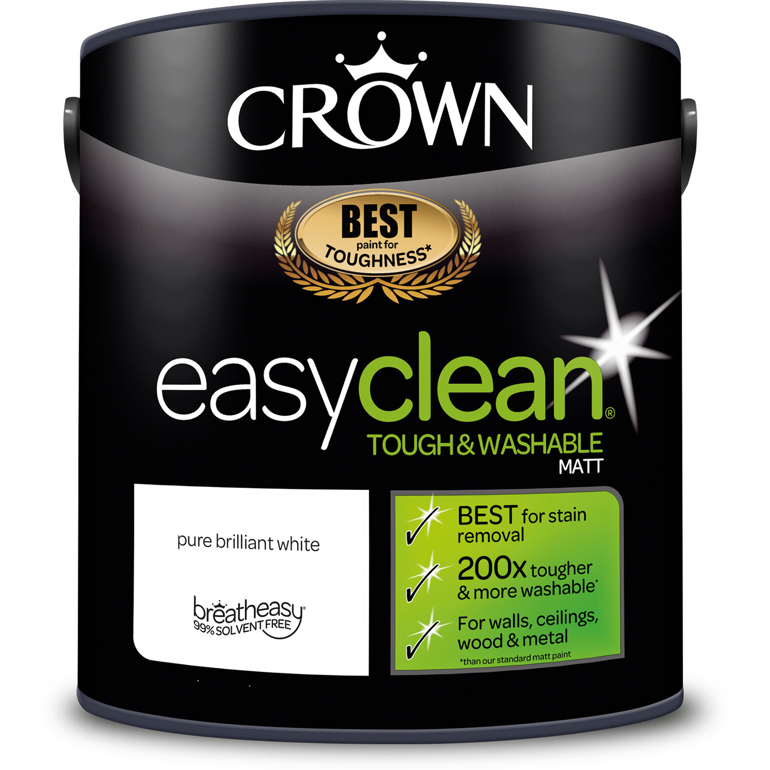 Crown Easyclean Pure Brilliant White Matt Emulsion Multisurface Paint 2.5L Image 3