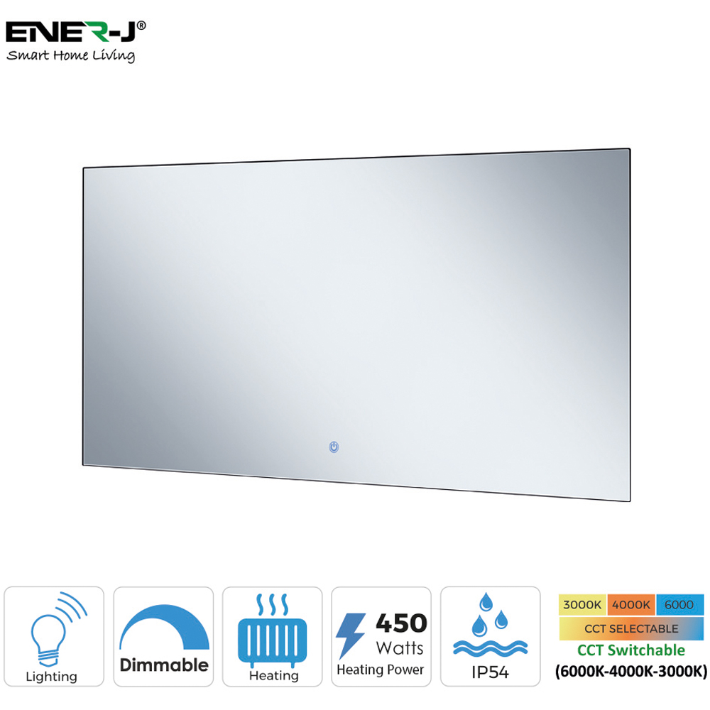 Ener-j Modern Wall Mirror Infrared Heater with CCT and Dimming LED Light 450W IP54 Image 8