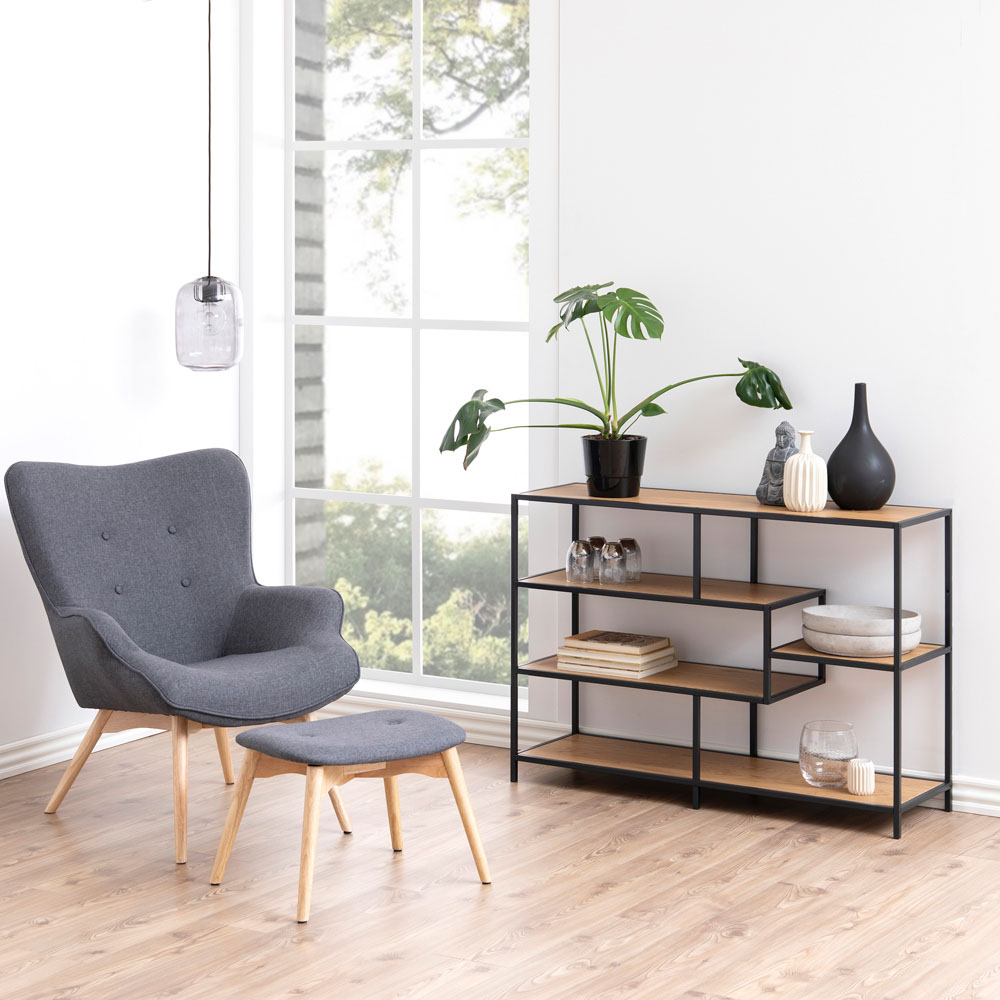 Furniture To Go Seaford Black and Oak 4 Shelf Wide Bookcase Image 4
