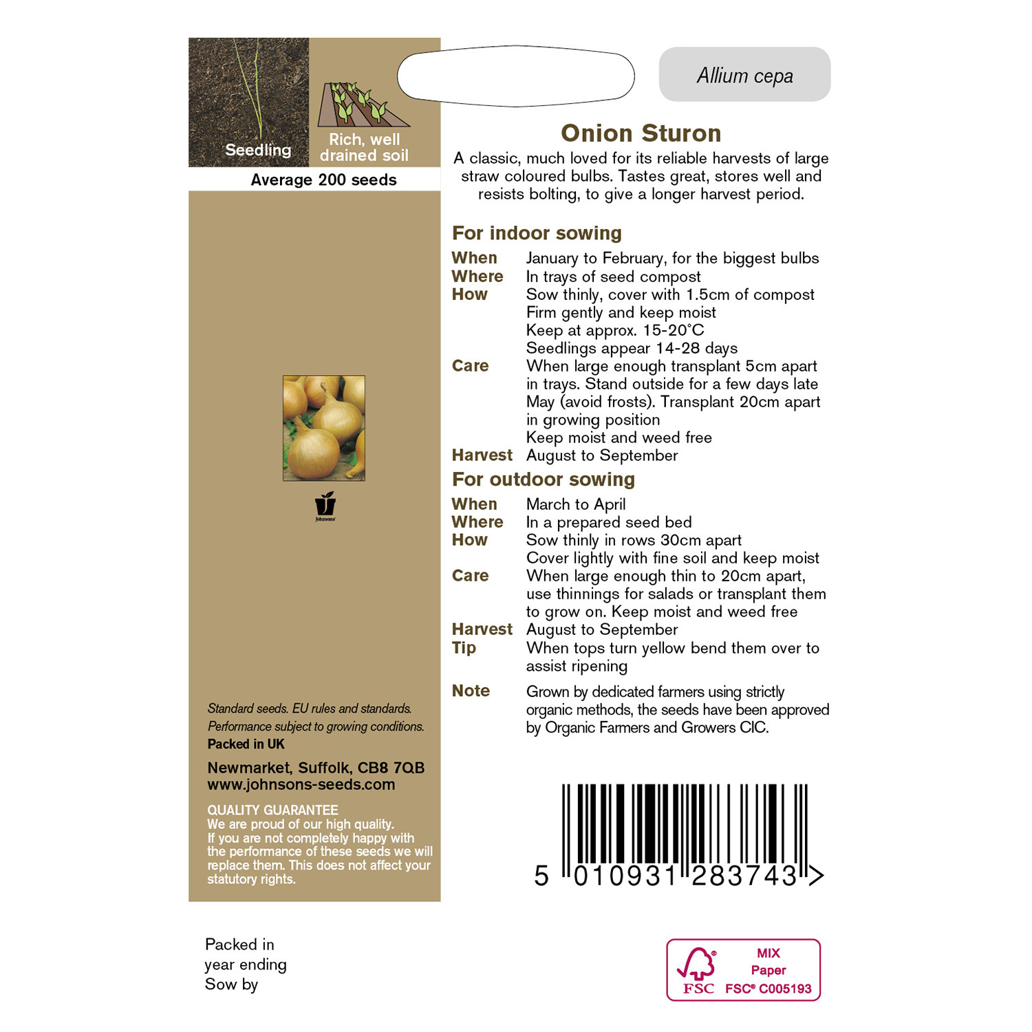 Johnsons Organic Sturon Onion Seeds Image 3