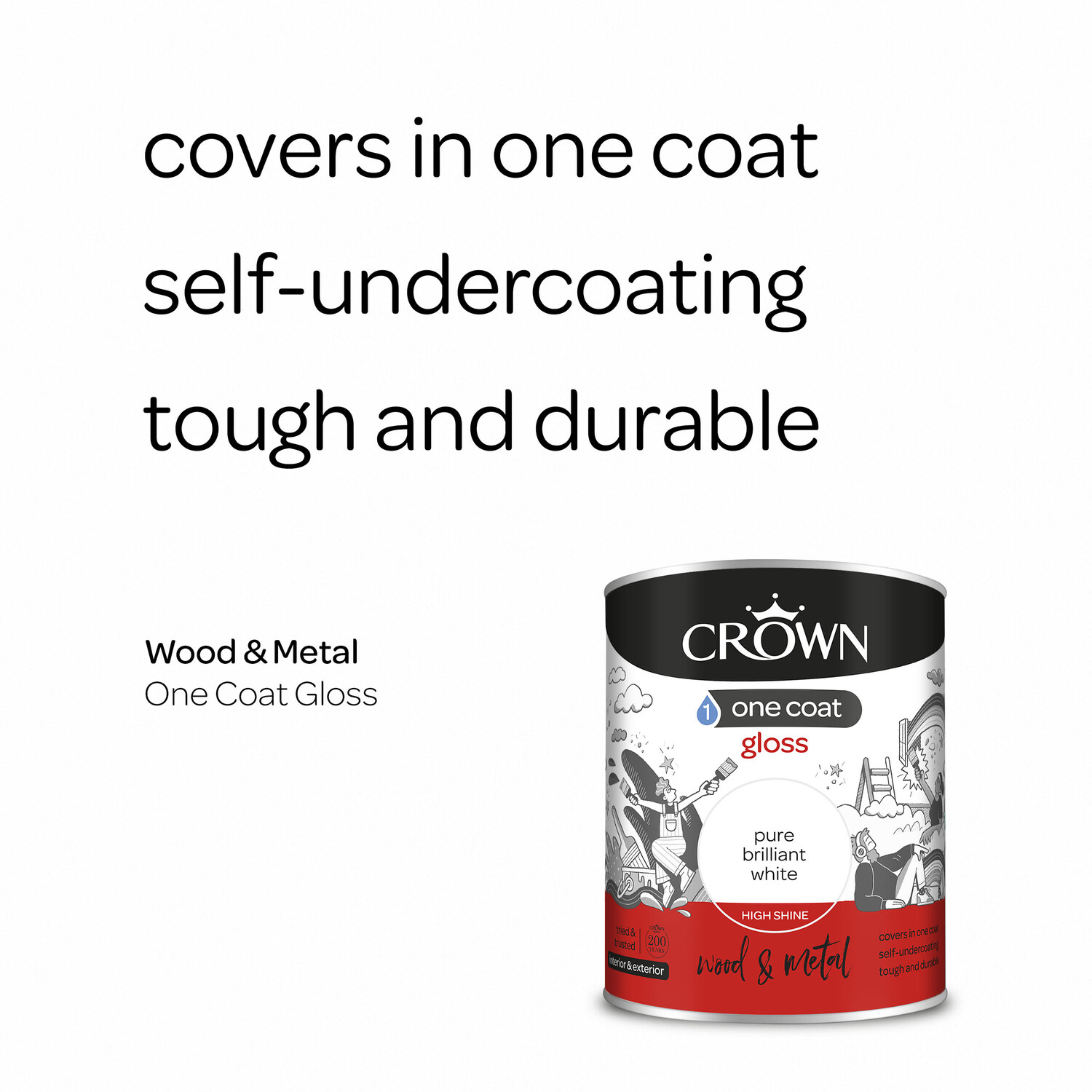 Crown One Coat Wood & Metal Pure Brilliant White Gloss Paint 750ml Image 7