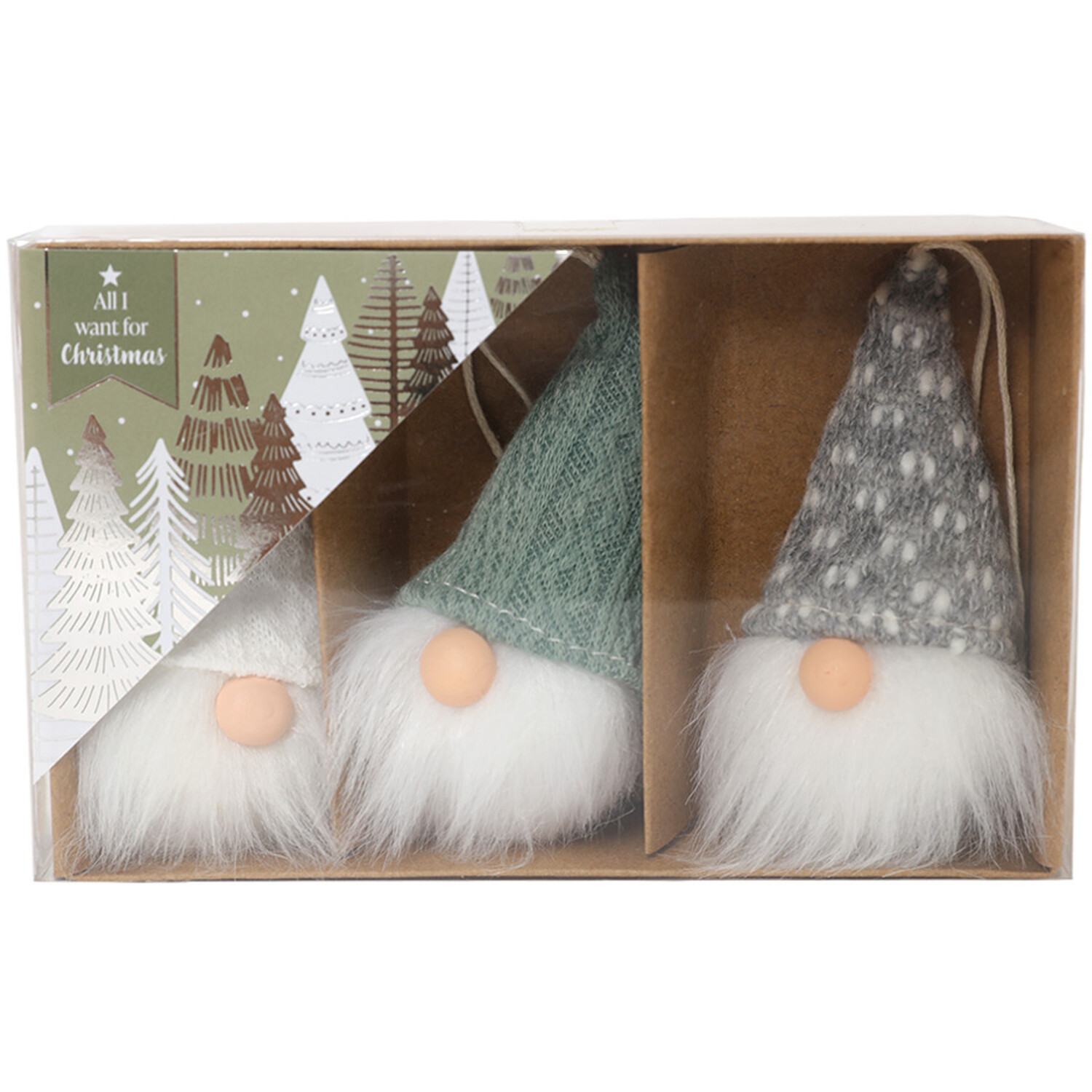 Set of 3 Cosy Gonk Hanging Decoration White and Grey Image 3