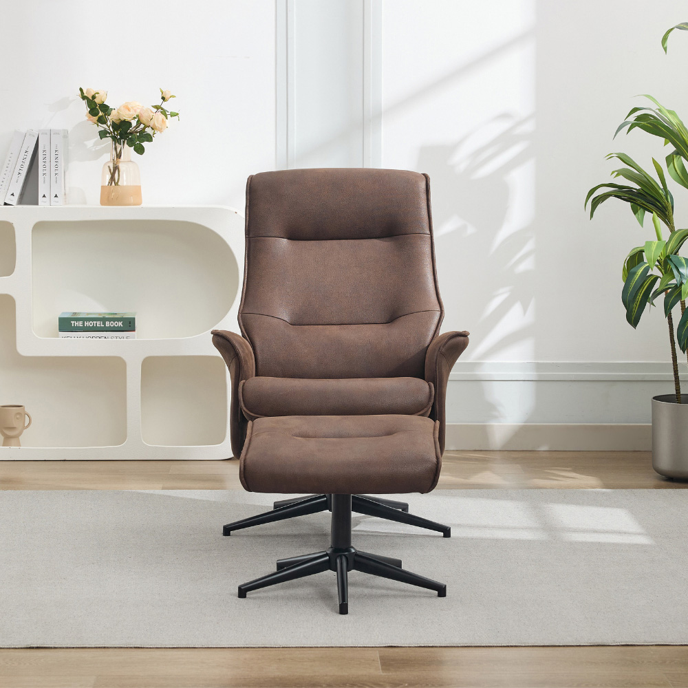 Sutton Brown Swivel High Back Chair with Footstool Image 5