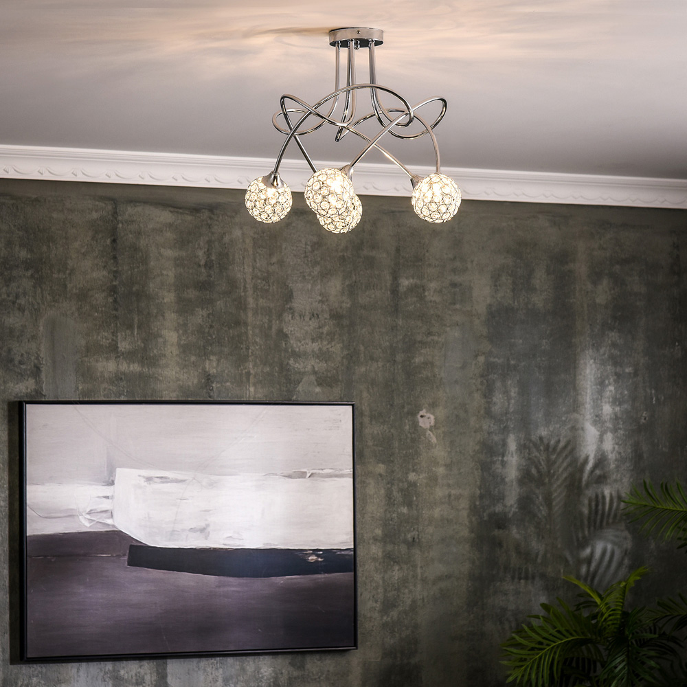 HOMCOM Chandelier Ceiling Light Pendant Light with 5 Globe Lampshades, Silver Image 7