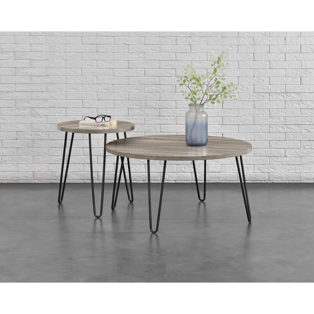 Owen Retro Distressed Grey Oak Round Coffee Table Image 4