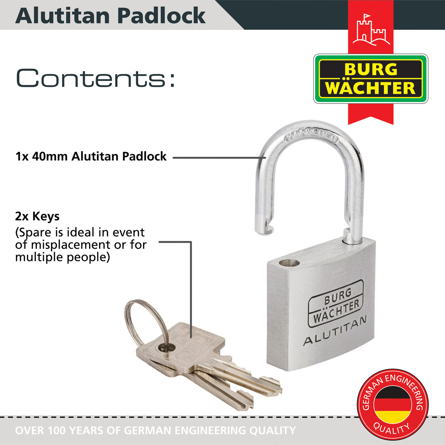 Alutitan Aluminium Padlock Silver 40mm Image 3
