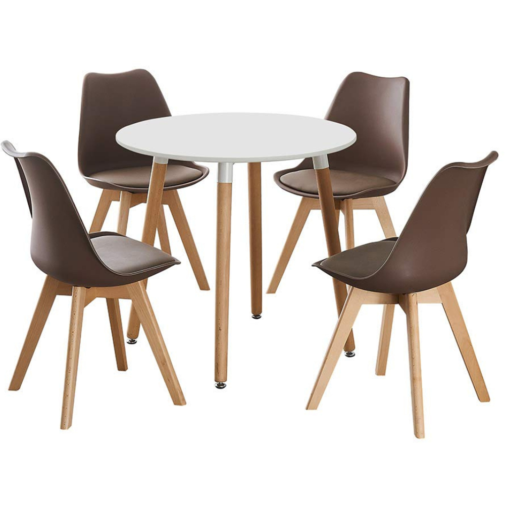Life Interiors Halo Lorenzo White and Brown Wood and Plastic 4 Seater Round Dining Set Image 2