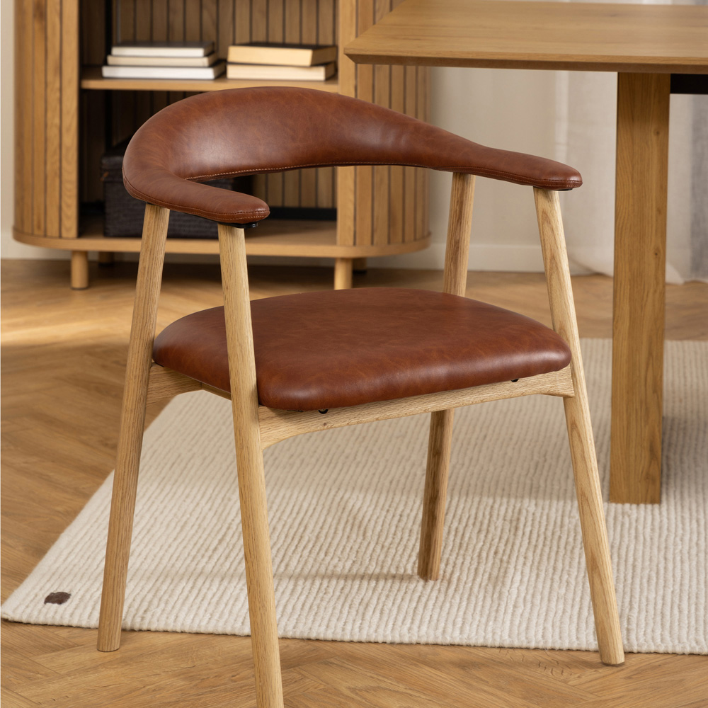 Furniture To Go Addi Retro Brandy PU Leather Dining Chair with Armrest Set of 2 Image 5
