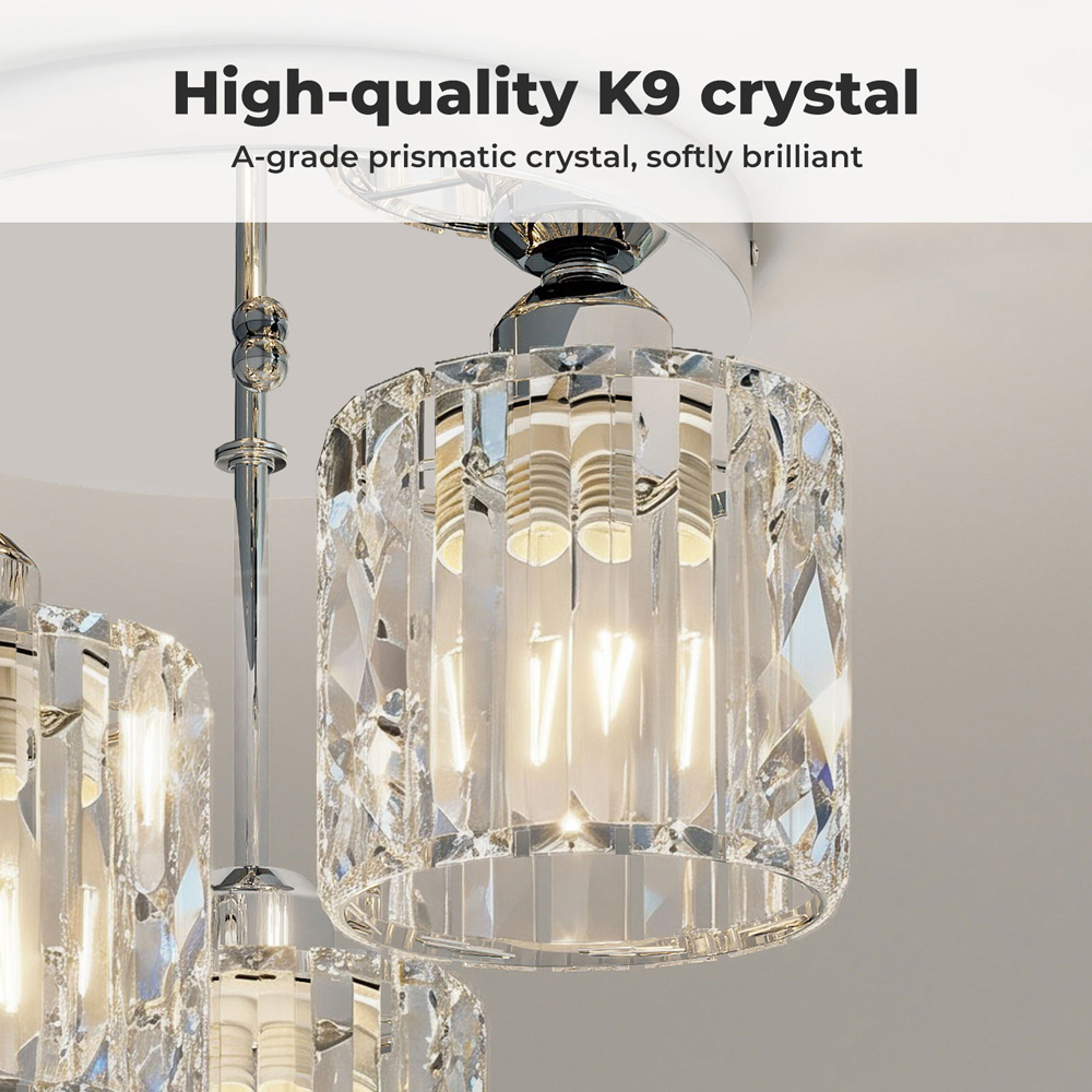 Emitto Chrome 3 Light Semi Flush Mount E27 Crystal Ceiling Light Image 3