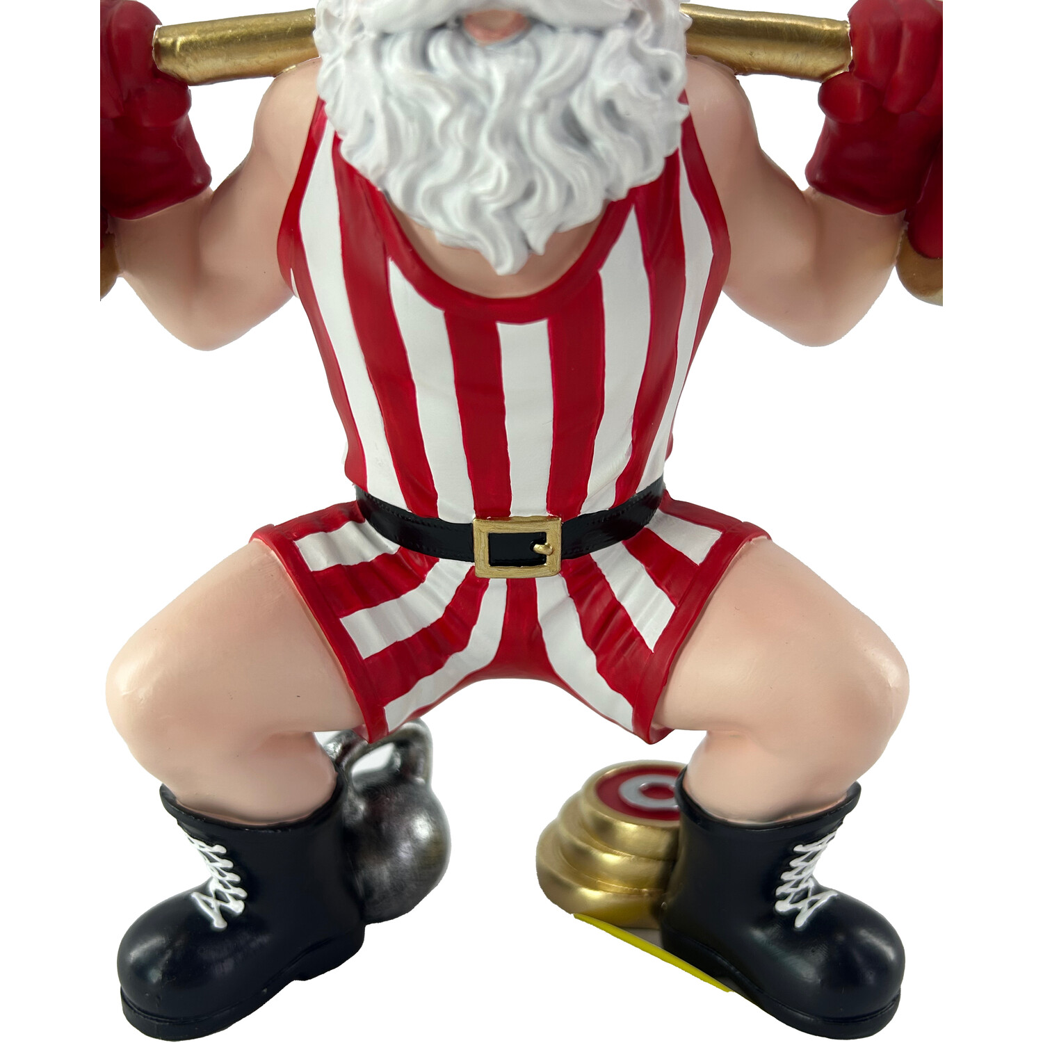 Weight Lifting Santa Standing Decoration Red and White Image 4