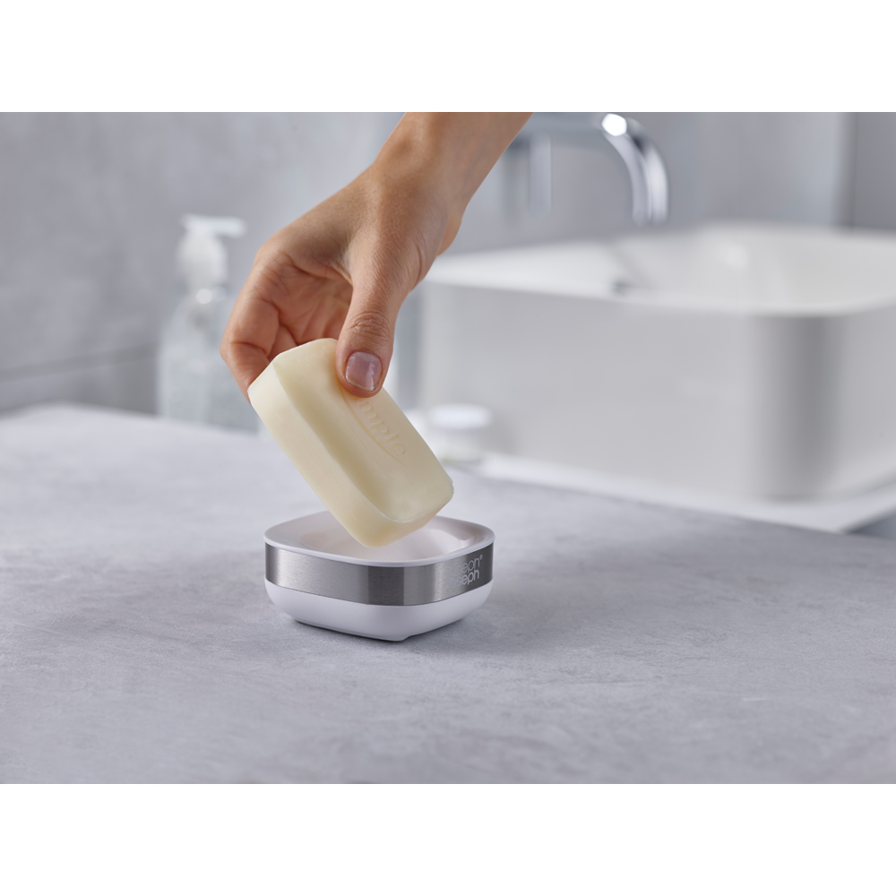 Joseph Joseph Slim White and Stainless Steel Compact Soap Dish Image 2