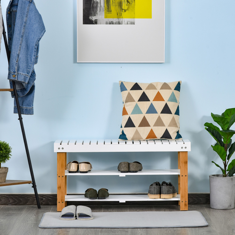 HOMCOM 3-Tier Open Shoe Rack Hidden Storage Wood Frame Wide Shelves Natural Image 7