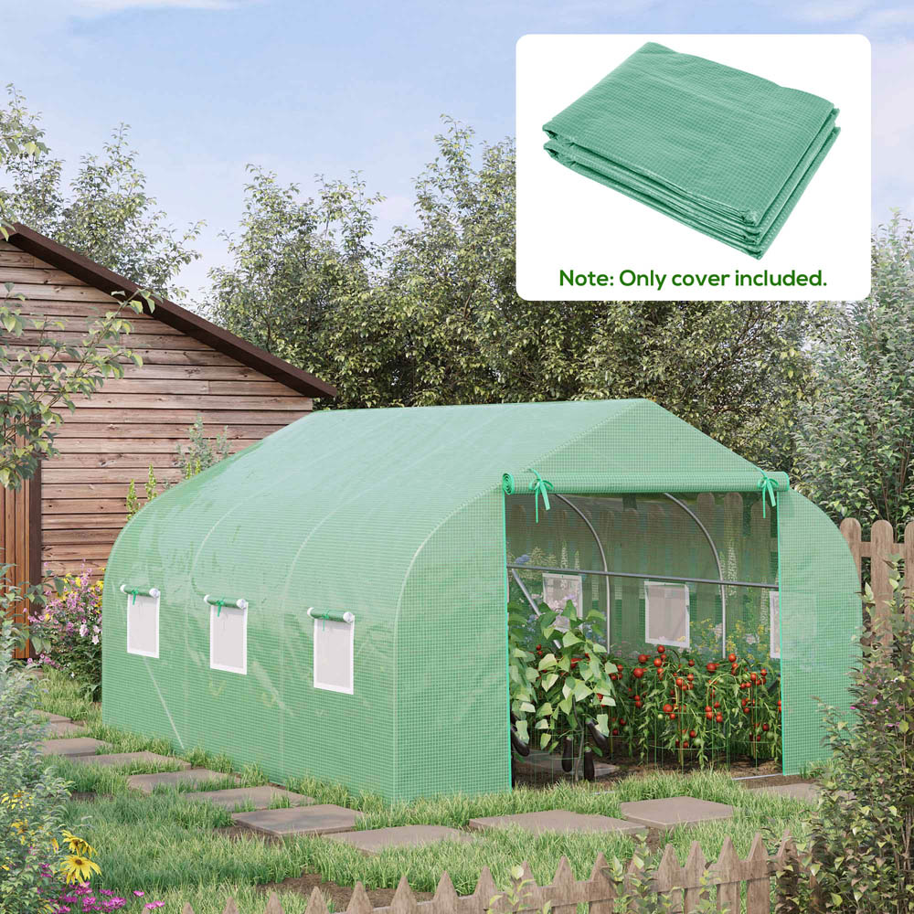 Outsunny Walk In Greenhouse Cover Replacement Growhouse PE Cover 3.5x3x2m Green Image 2