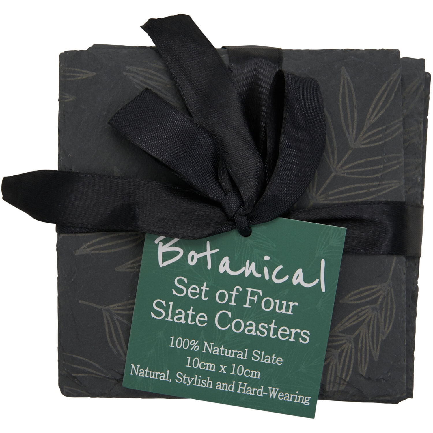 Set of 4 Botanical Slate Coasters - Black Image 2