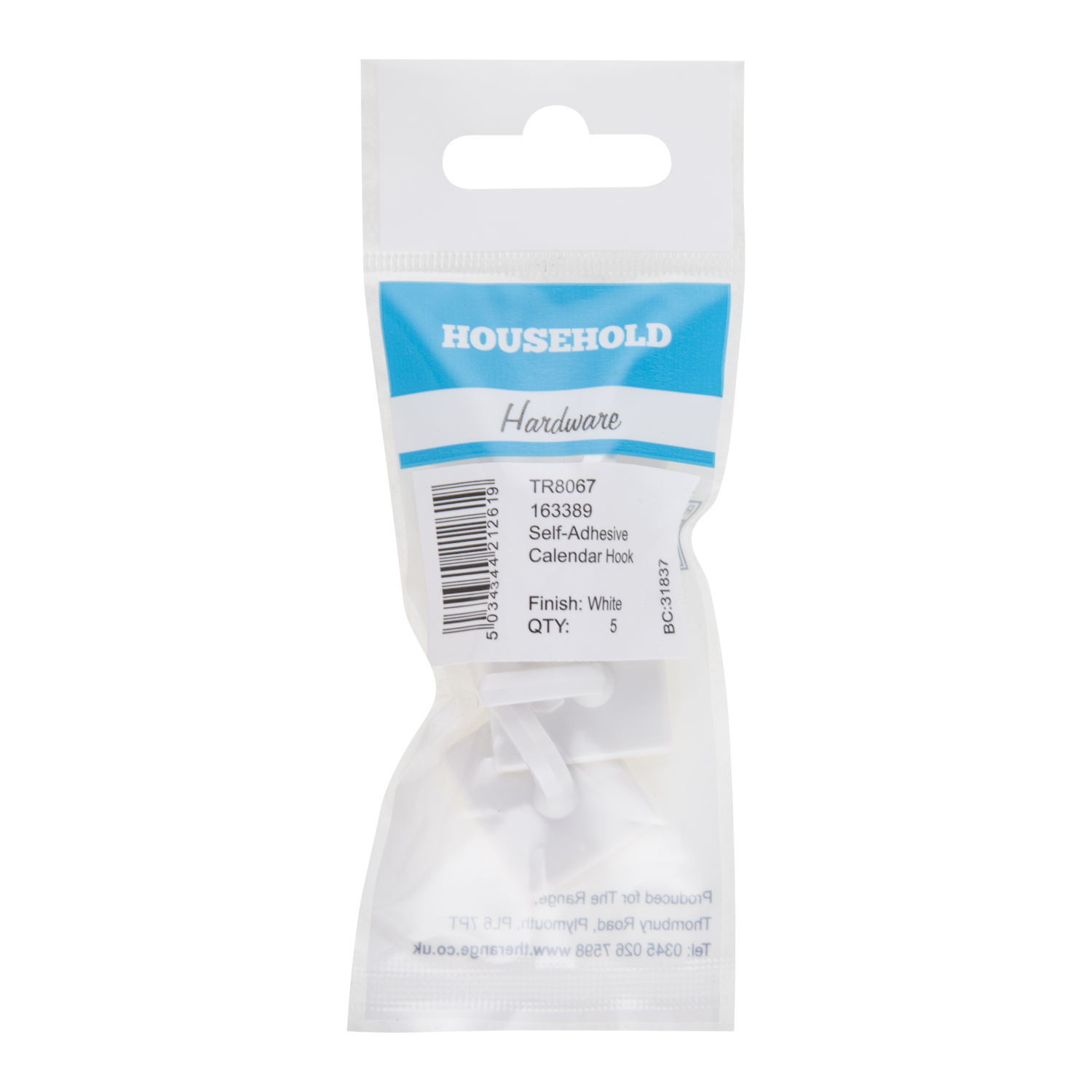 Hiatt White Self Adhesive Calendar Hook 5 Pack Image 2