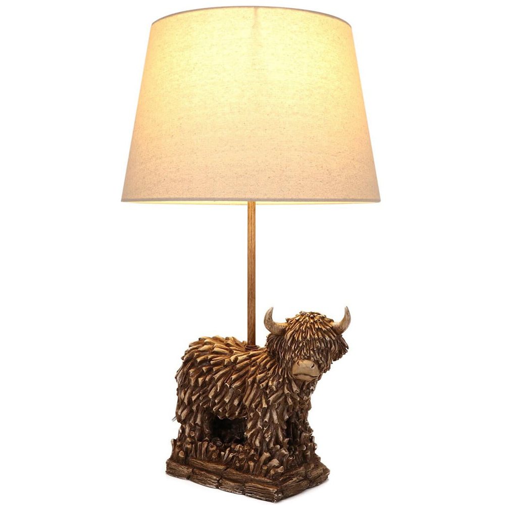 White and Antique Brass Effect Cow Table Lamp Image 2