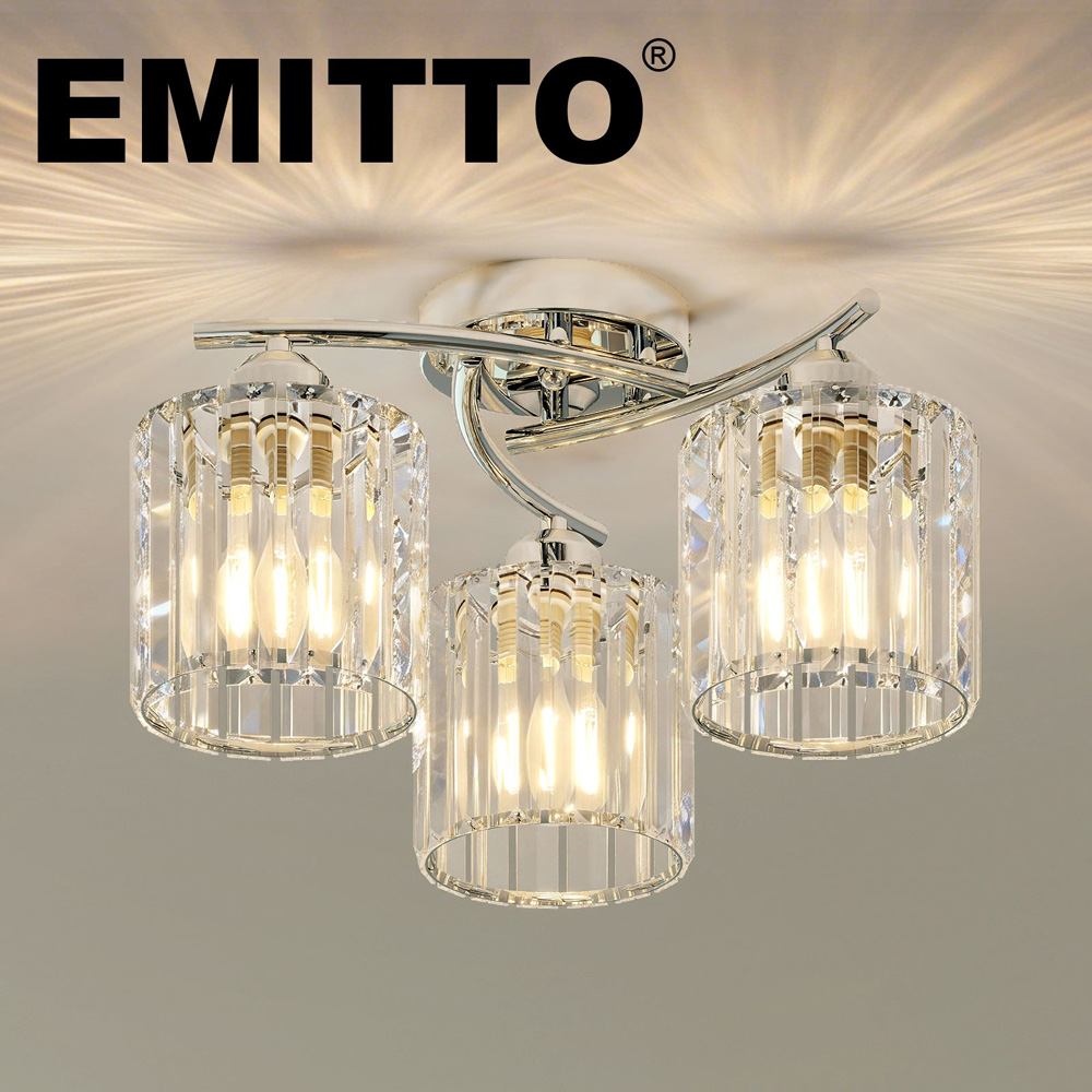 Emitto Chrome 3 Light Semi Flush Mount E27 Crystal Ceiling Light Image 5