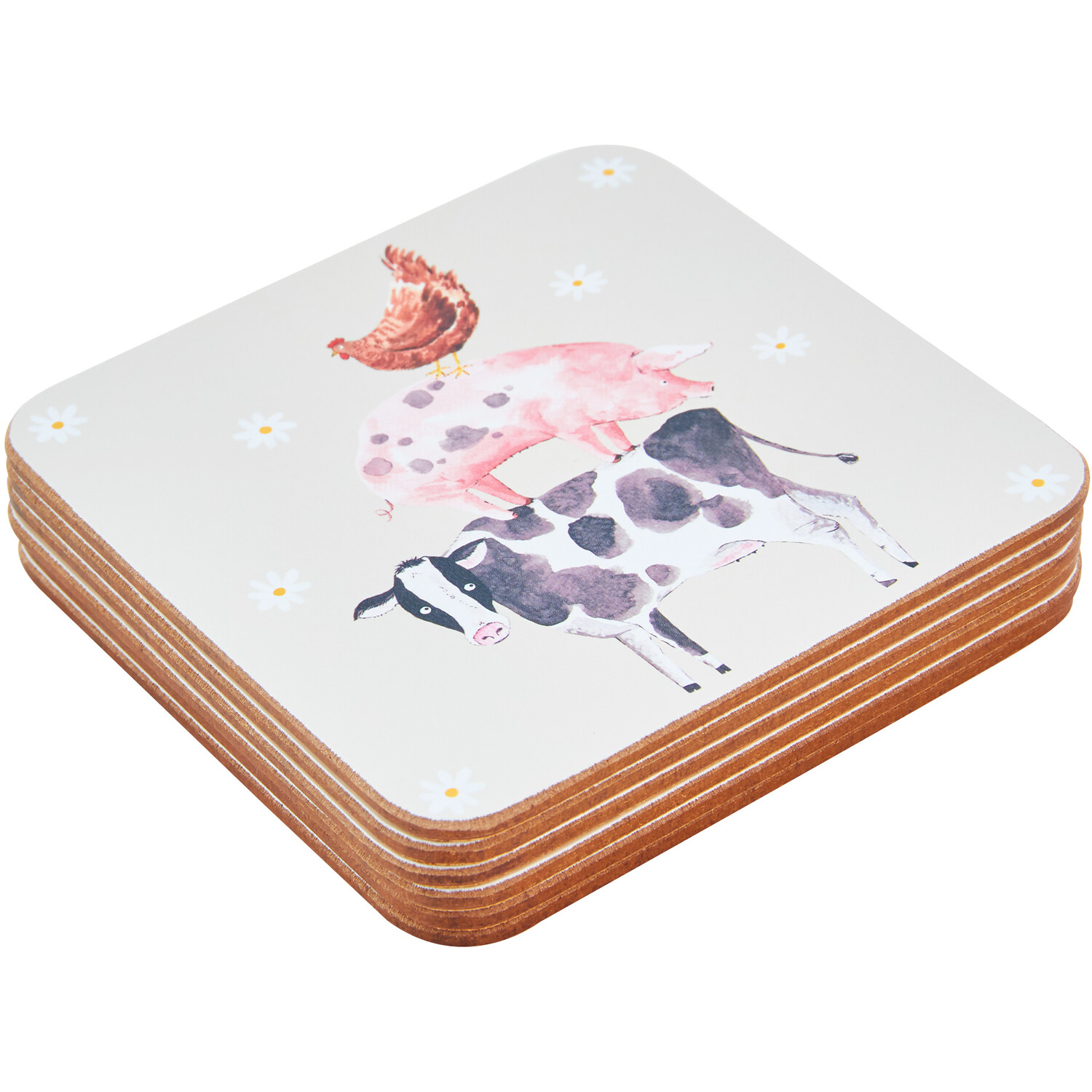 Set of 6 Daisy Farm Coasters - Cream Image 3