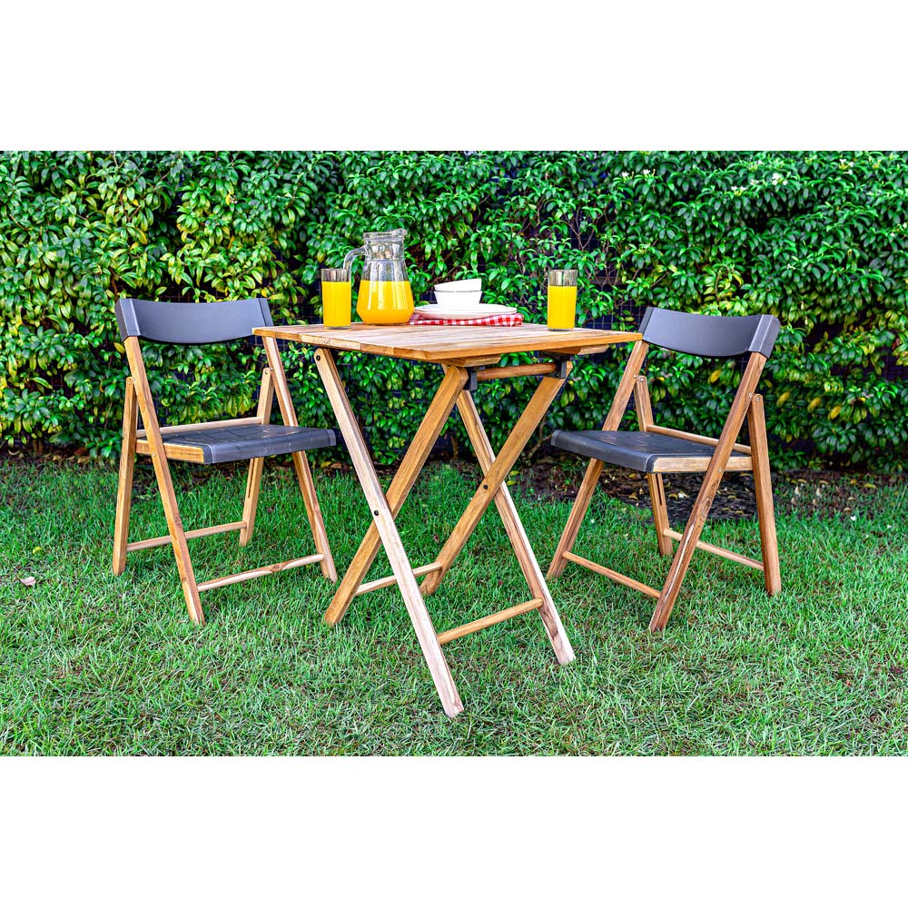 Tramontina 2 Seater Natural Light Pine and Grey Teak Wood and Plastic Bistro Set Image 6
