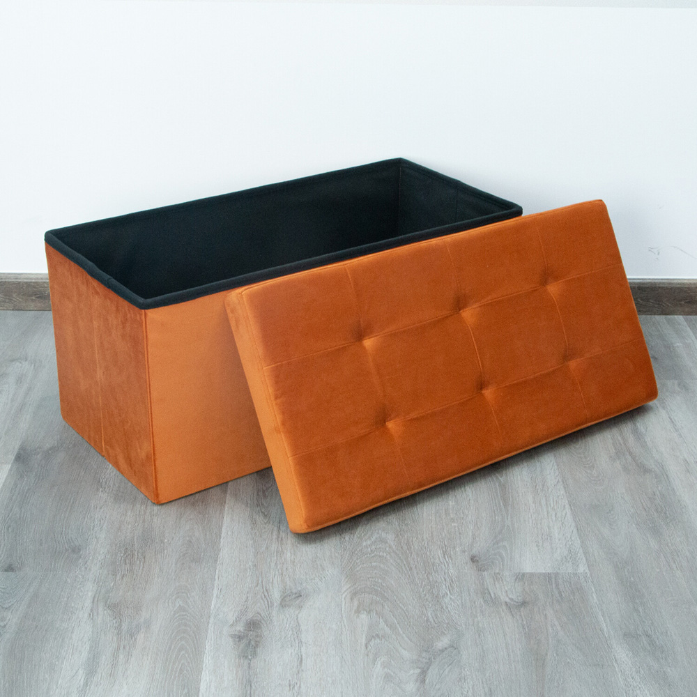 Seville Orange Brushed Velvet Storage Trunk Image 3