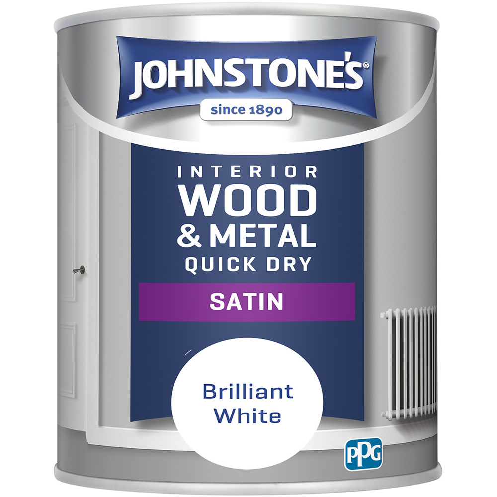 Johnstone's Quick Dry Metal & Wood Brilliant White Satin Paint 750ml Image 2
