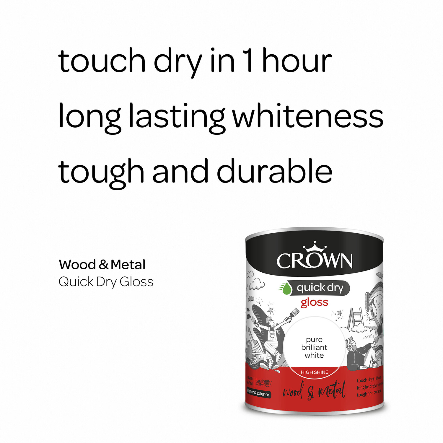 Crown Wood & Metal Pure Brilliant White Gloss Paint 750ml Image 7