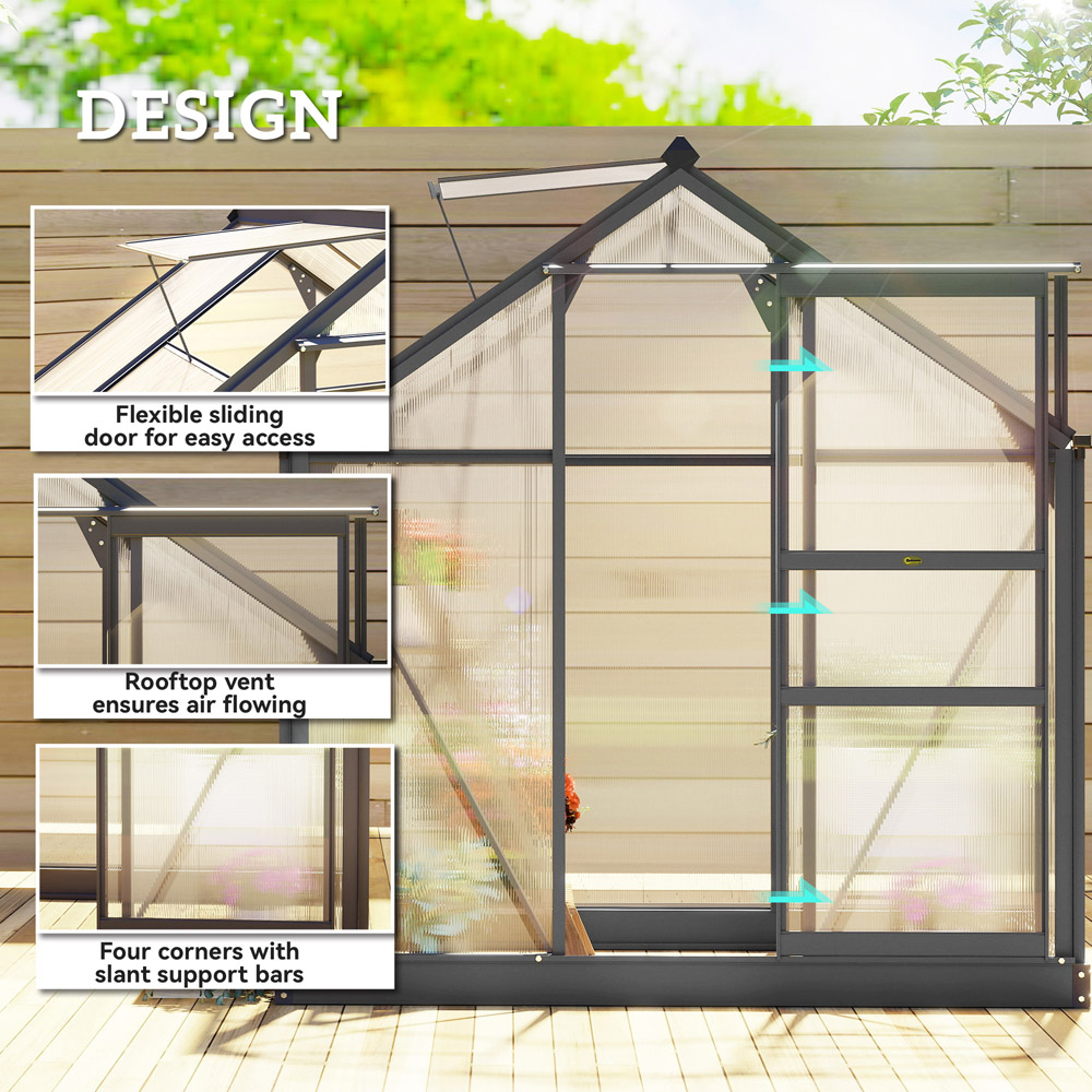 Outsunny Galvanised Aluminium Polycarbonate 6.2 x 4.3ft Walk In Greenhouse Image 7
