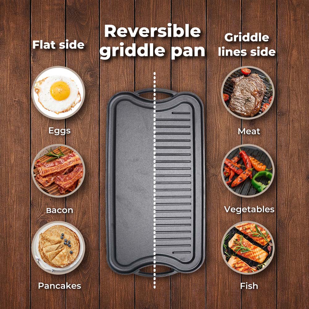 Toque Cast Iron Reversible Griddle Plate Non-Stick Grill Skillet 50.5cm Image 4