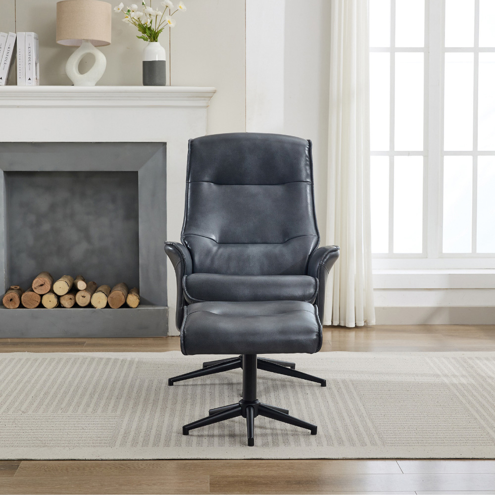 Sutton Ocean Blue Swivel High Back Chair with Footstool Image 5