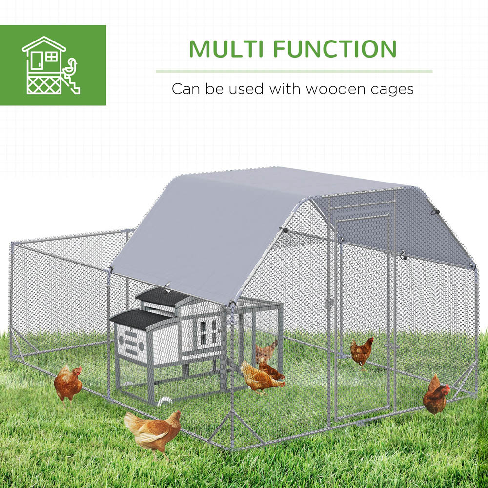 PawHut Chicken Run W/ Roof, Walk In Chicken Coop for 10-12 Chickens, Hen House Image 5