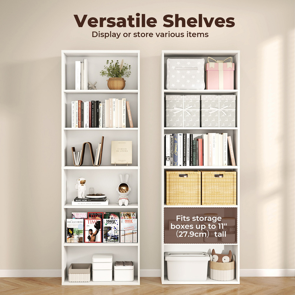 Levede White 6-Tier Slim Bookshelf Image 7