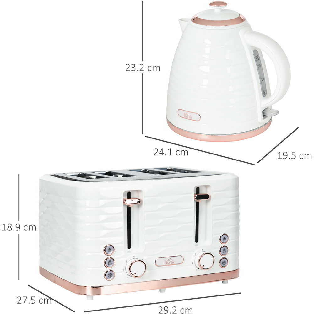 HOMCOM Kettle and Toaster Set 1.7L Rapid Boil Kettle & 4 Slice Toaster White Image 9