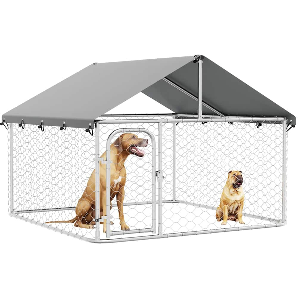 Walplus Silver Galvanised Steel Outdoor Apex Dog Kennel with Roof 6.5 x 6.5ft Image 6