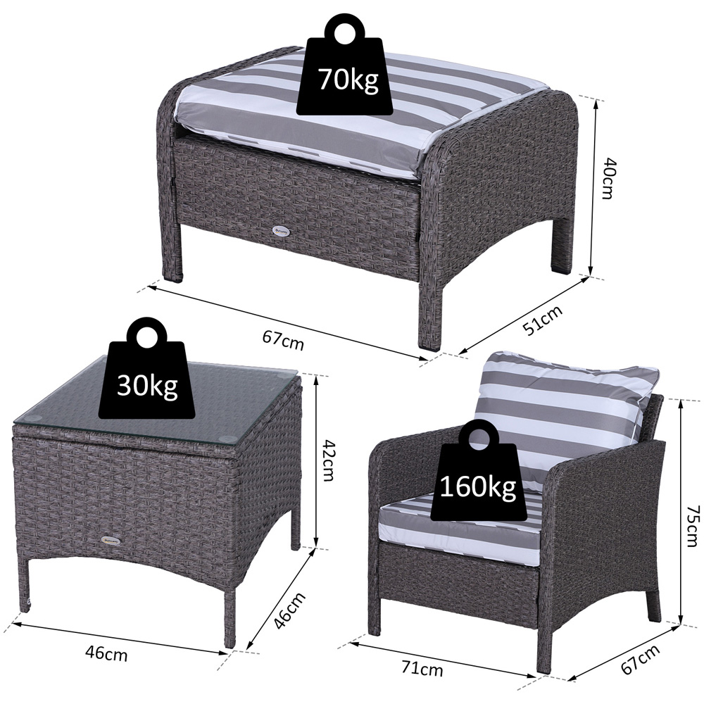 Outsunny 2 Seater Dark Grey Striped Rattan Lounge Set with Footstools Image 7