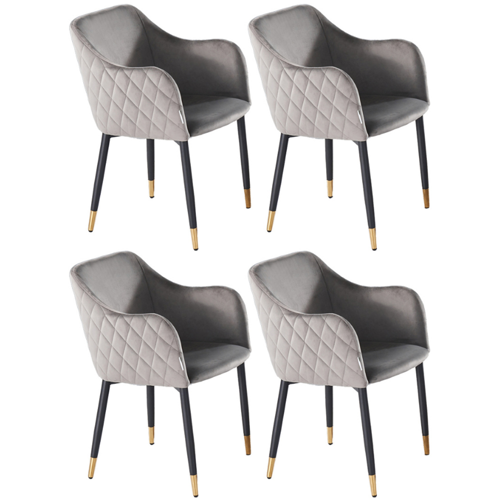 Life Interiors Verona Grey and Gold Velvet Upholstered Dining Chair Set of 4 Image 2