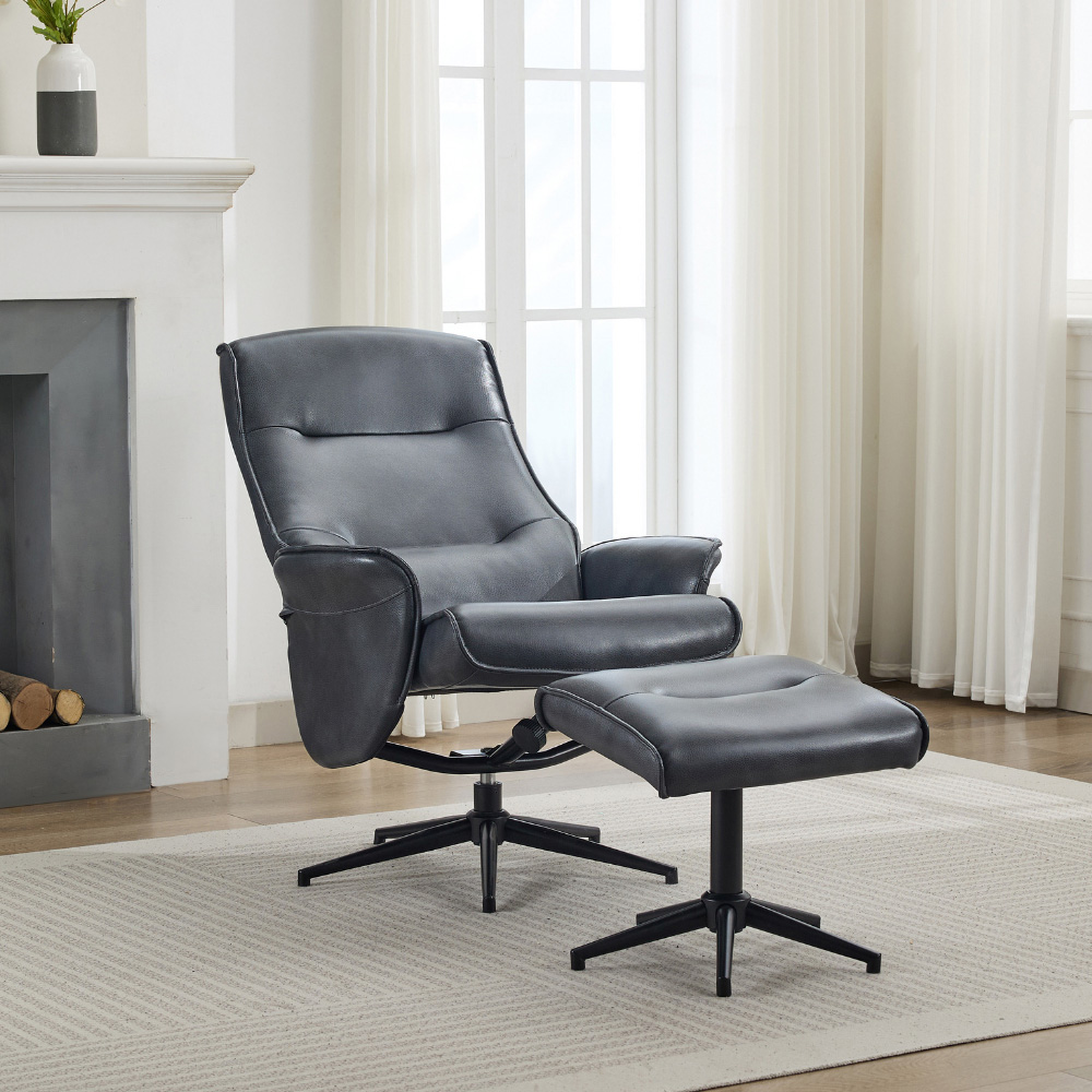 Sutton Ocean Blue Swivel High Back Chair with Footstool Image 4