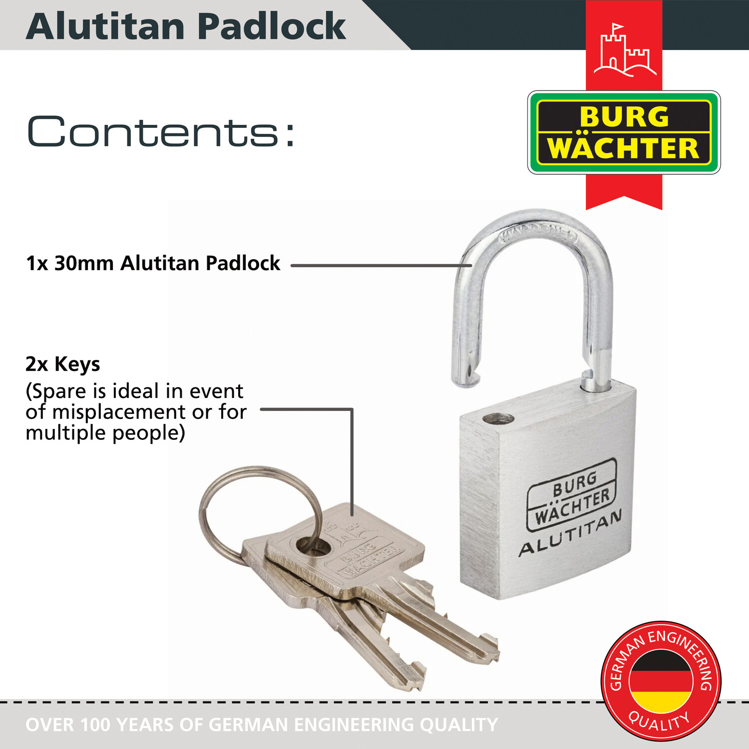Alutitan Aluminium Padlock Silver 30mm Image 3