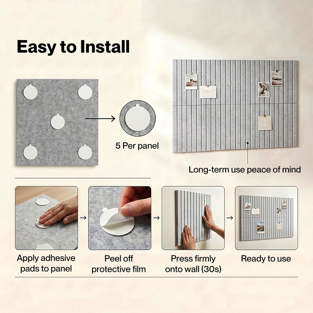 Levede Grey Felt Self Adhesive Notice Board Wall Tile 30 x 30cm 12 Pack Image 4