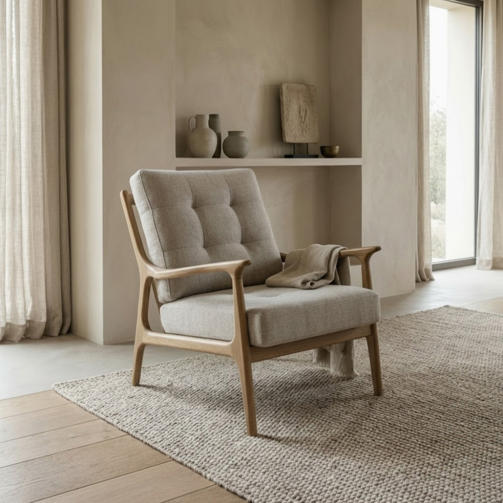Renmore Cream and Dark Natural Upholstered Lounge Chair Image 3