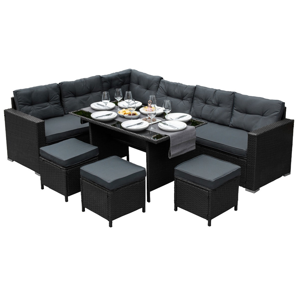 Jardi 9 Seater Black Rattan Outdoor Corner Sofa Set Image 2