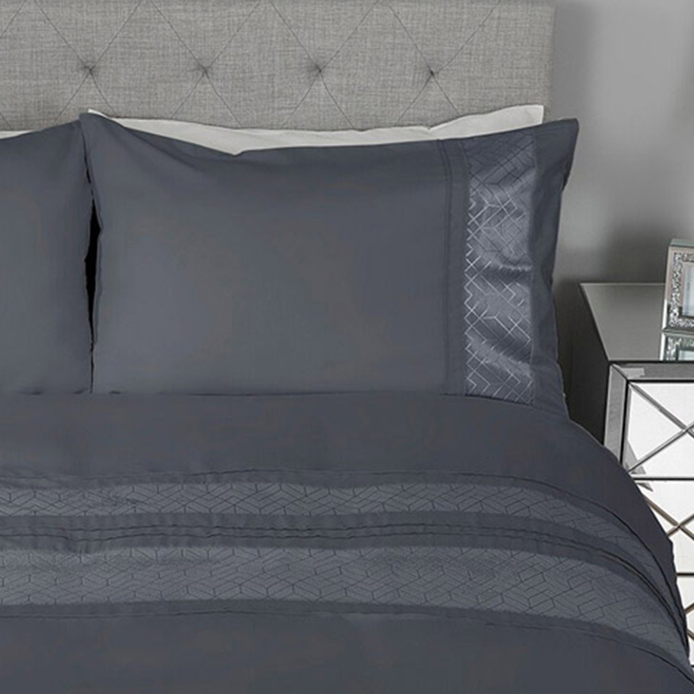 My Home King Charcoal Geo Velvet Stripe Duvet Cover and Pillowcase Set Image 6