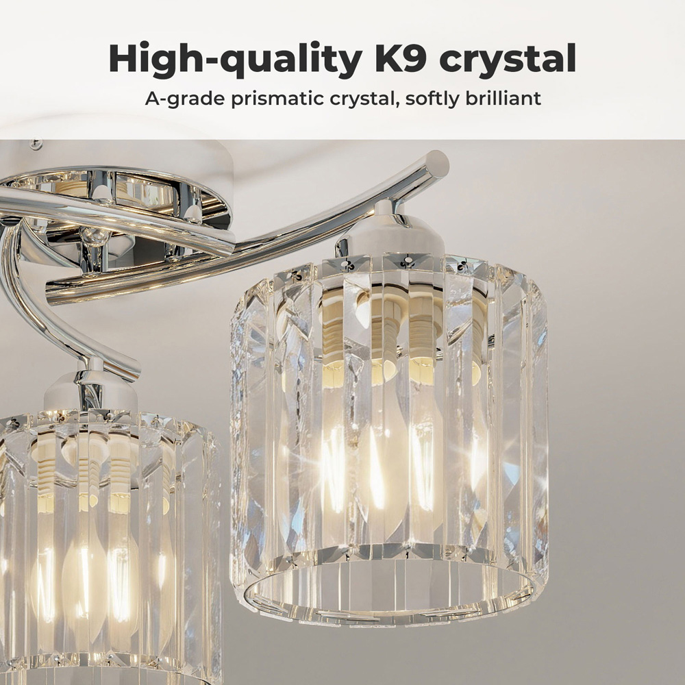 Emitto Chrome 3 Light Semi Flush Mount E27 Crystal Ceiling Light Image 3
