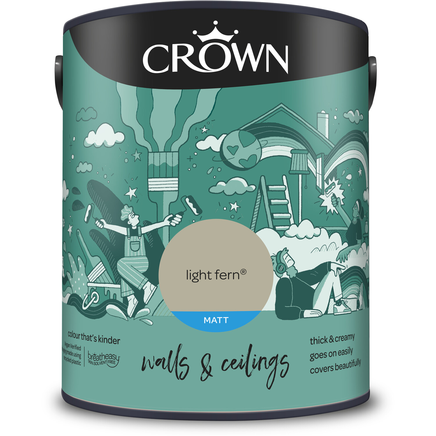 Crown Walls and Ceilings Light Fern Matt Emulsion Paint 5L Image 4