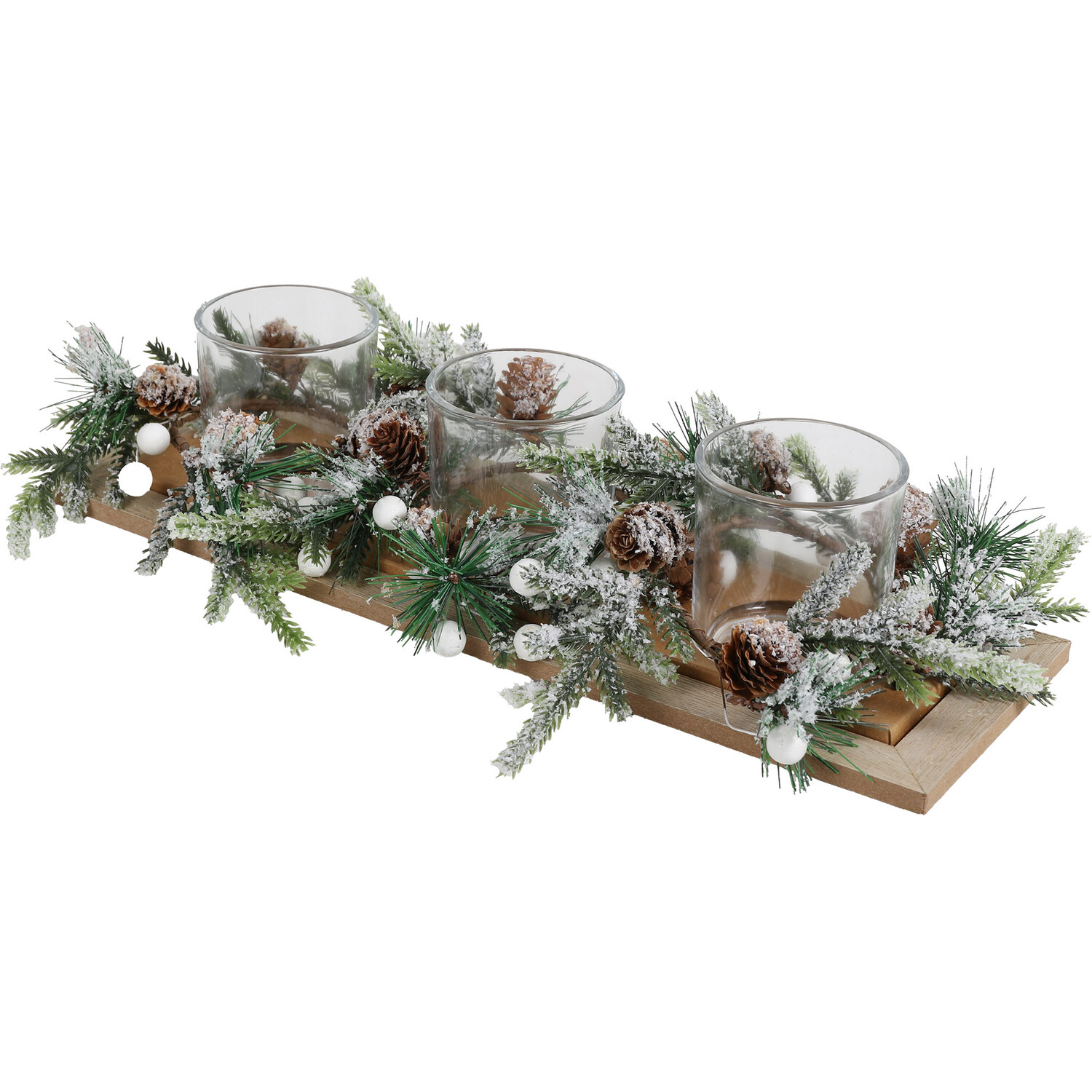 Mistletoe & Pinecone Triple Candle Holder - Natural Image 2