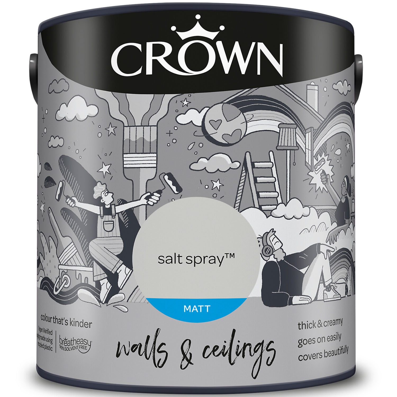 Crown Walls & Ceilings Salt Spray Matt Emulsion Paint 2.5L Image 2