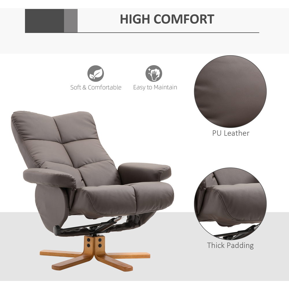 Portland Brown Faux Leather Swivel Manual Recliner Chair with Footstool Image 6