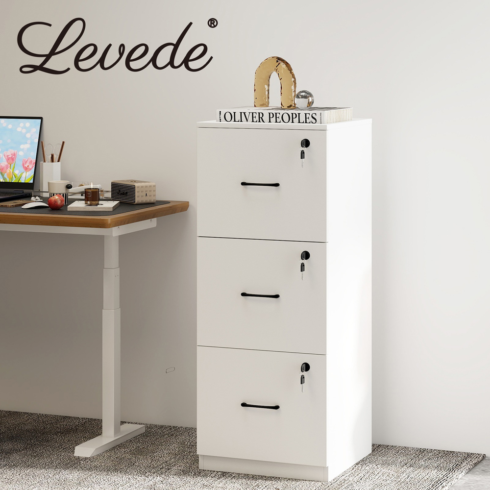 Levede White 3 Drawer Lockable Tall File Cabinet Image 8