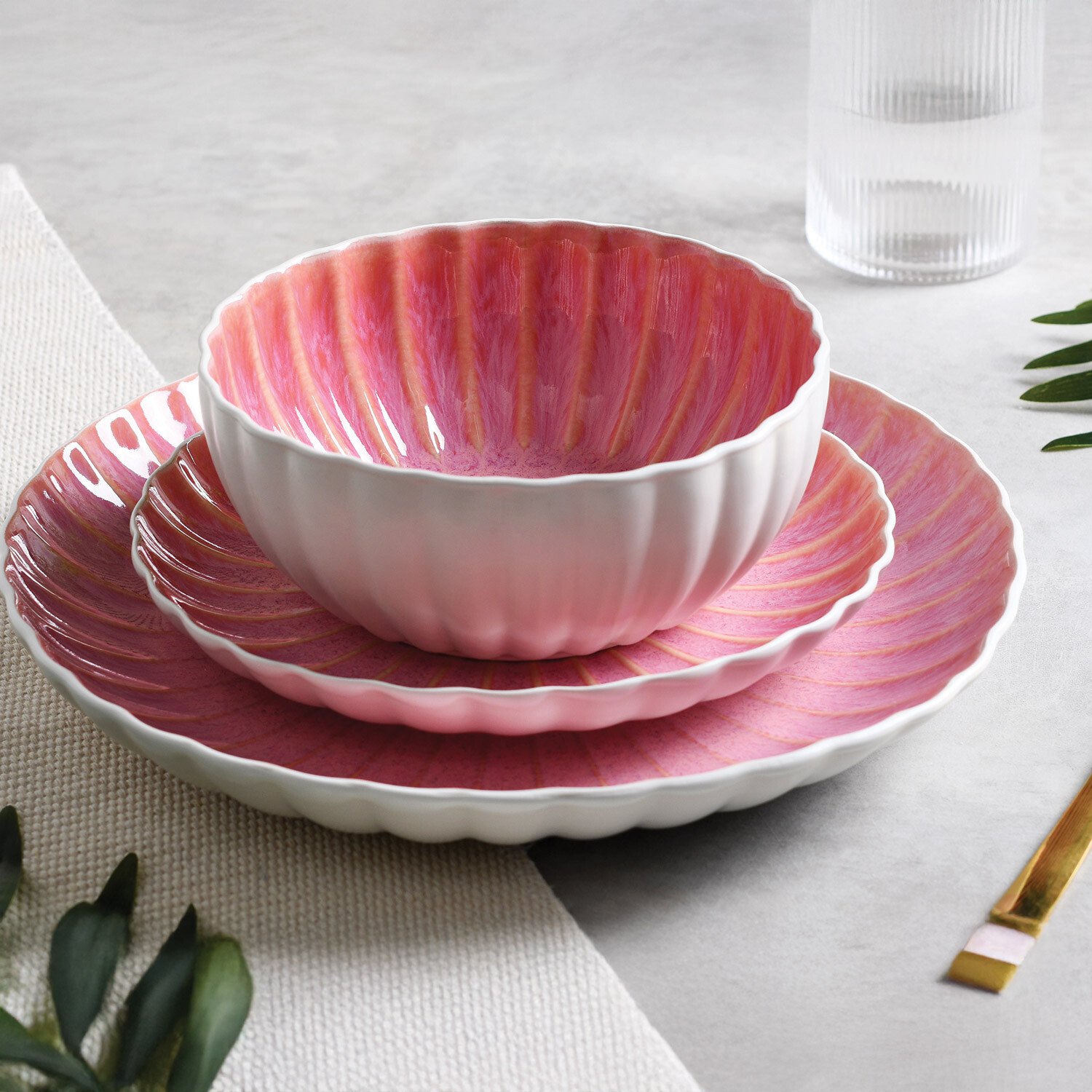 12 Piece Pink Reactive Glaze Dinner Set Pink Image 6